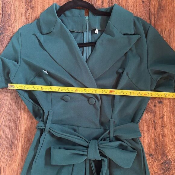 Women's Dark Green Short Sleeve Jumpsuit with Belt Size S - Picture 8 of 10